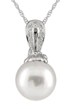 Splendid Pearls Diamond Enhancer Pendant Necklace With 8-9mm Freshwater Pearl In White