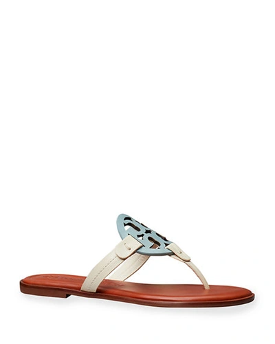 Tory Burch Miller Colorblock Leather Thong Sandals In Northern Blue Ne