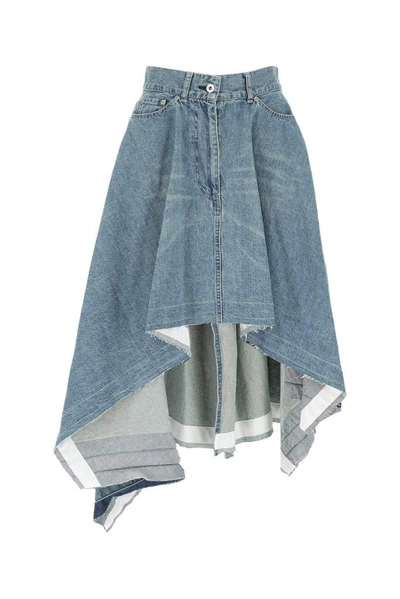 Sacai Raw Edge Asymmetrical Denim Skirt In Medium Wash