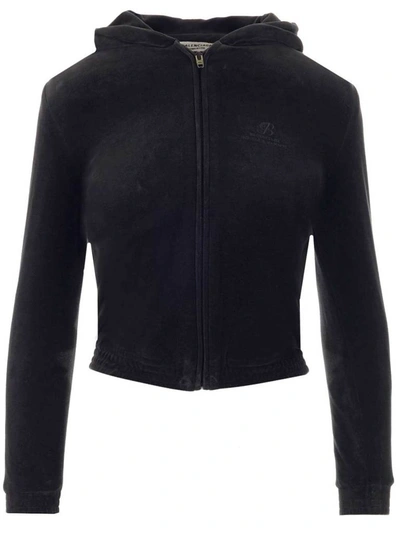 Balenciaga Logo Embroidered Hooded Jacket In Black