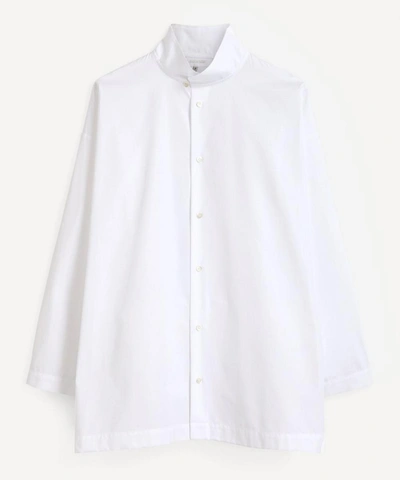 Eskandar Slim A-line Two Collar Cotton Shirt In White