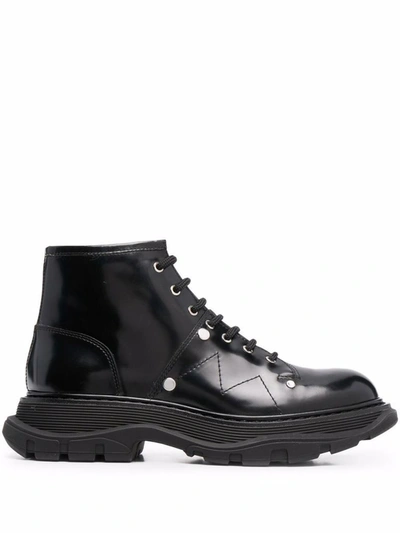 Alexander Mcqueen Womens Black Leather Ankle Boots