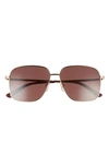 Gucci 60mm Square Sunglasses In Gold/ Brown