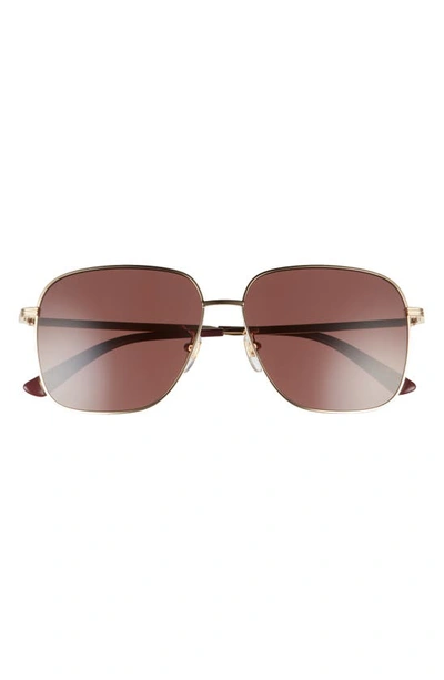 Gucci 60mm Square Sunglasses In Gold/ Brown