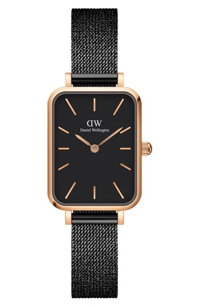 Daniel Wellington Quadro Ashfield Mesh Strap Watch, 20mm X 26mm In Rose Gold/black