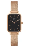 Daniel Wellington Quadro Melrose Mesh Strap Watch, 20mm X 26mm In Rose Gold/black