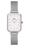 Daniel Wellington Quadro Sterling Mesh Strap Watch, 20mm X 26mm In Silver/white