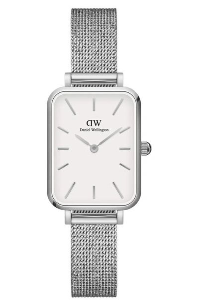 Daniel Wellington Quadro Sterling Mesh Strap Watch, 20mm X 26mm In Silver/white