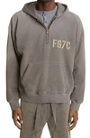 Fear Of God Logo Quarter Zip Cotton Hoodie In Vintage Cement