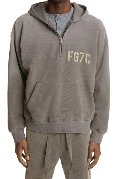 Fear Of God Logo Quarter Zip Cotton Hoodie In Vintage Cement