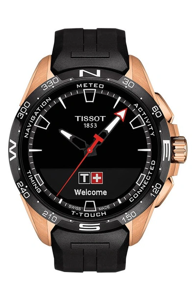 Tissot Men's Swiss T-touch Connect Solar Black Rubber Strap Smart Watch 48mm In Rose Gold
