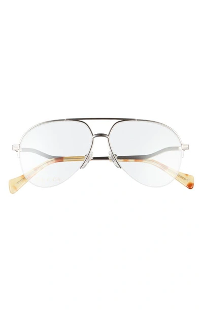 Gucci 55mm Navigator Optical Glasses In Silver
