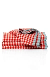 Caravan Set Of 2 Two-tone Gingham Tea Towels In Orange/aqua