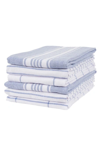 Kaf Home Monaco Set Of 6 Stripe & Check Terry Kitchen Towels In Dutch Blue