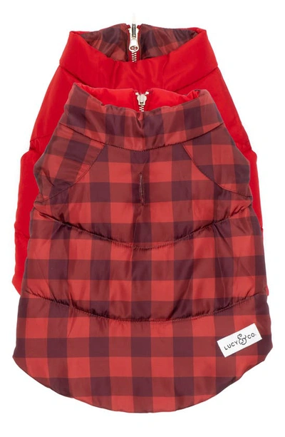Lucy And Co Lucy & Co. Holly Jolly Reversible Water Repellent Dog Puffer Vest In Red
