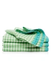 Caravan Set Of 2 Two-tone Gingham Tea Towels In Lime/aqua