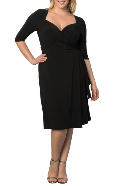 Kiyonna Sweetheart Neck Wrap Dress In Black Noir