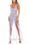 Oh La La Cheri Plus Size Soft Cup Gown With Lace Detail And G-string In Opnblue