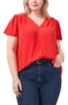 Vince Camuto Flutter Sleeve Rumple Satin Blouse In Red Hot