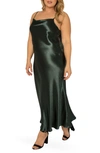 Standards & Practices Cowl Neck Satin Slipdress In Green