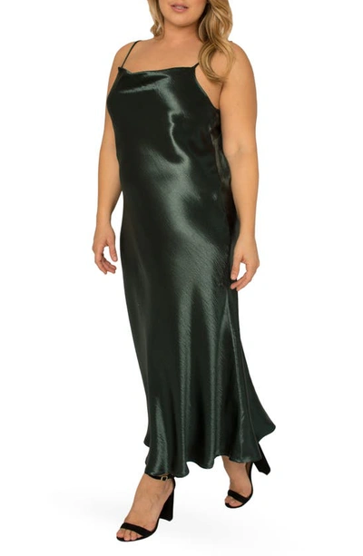 Standards & Practices Cowl Neck Satin Slipdress In Green