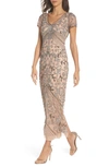 Pisarro Nights Beaded Mesh Column Gown In Rose