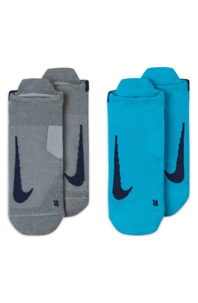Nike Multiplier Assorted 2-pack No-show Running Socks In Blue/ Grey