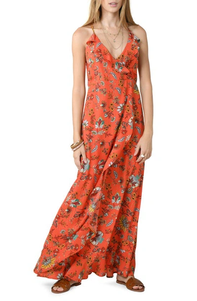 Molly Bracken Floral Print Ruffle Maxi Dress In Pekin Red | ModeSens