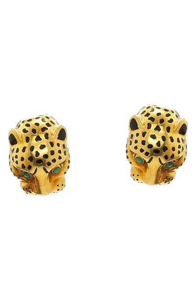 David Webb Kingdom Leopard Stud Earrings In Yellow Gold