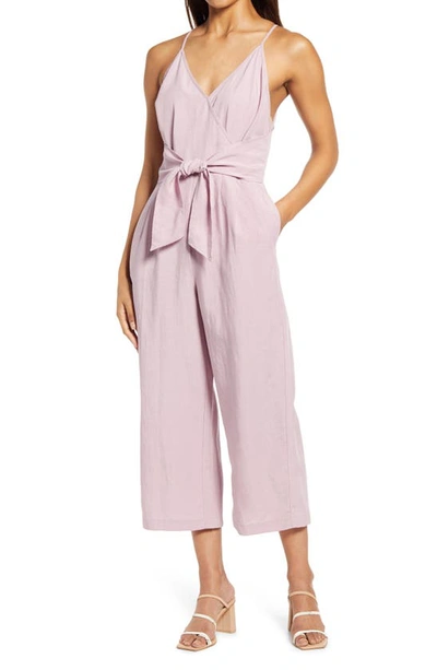 Adelyn Rae Faux Wrap Crop Jumpsuit In Lilac
