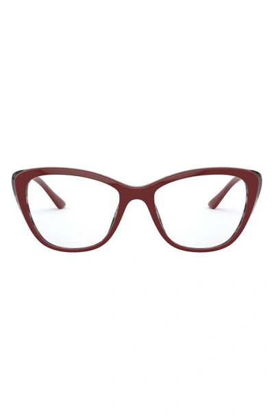 Prada 54mm Cat Eye Optical Glasses In Bordeaux / Grey Havana