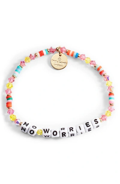 Little Words Project No Worries Beaded Stretch Bracelet In Pink Multi/ White