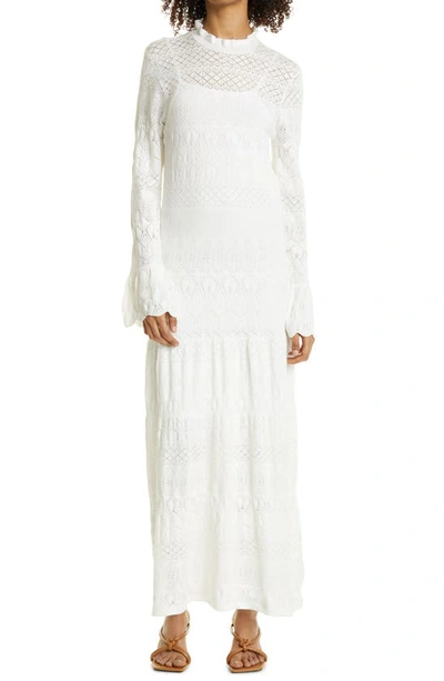 Haute Hippie Long Sleeve Pointelle Knit Maxi Dress In White