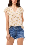 1.state Ruffle Short Sleeve V-neck Top In Isabelle Floral