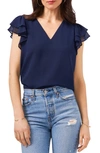 1.state Ruffle Short Sleeve V-neck Top In Twilight Navy
