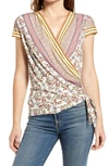 Loveappella Wrap Front Top In Ivory/ Coral