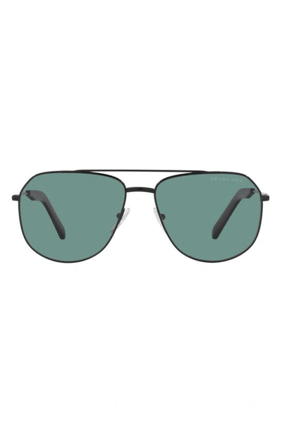 Prada 60mm Polarized Pilot Sunglasses In Black