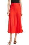 L Agence Clarisa Bias Cut Satin Skirt In Flame Scarlet