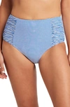 Sea Level High Waist Stripe Bikini Bottoms In Azure
