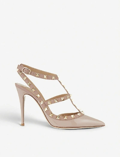 Valentino Garavani Womens Nude So Noir Rockstud Patent-leather Heeled Sandals In Nude (nude)