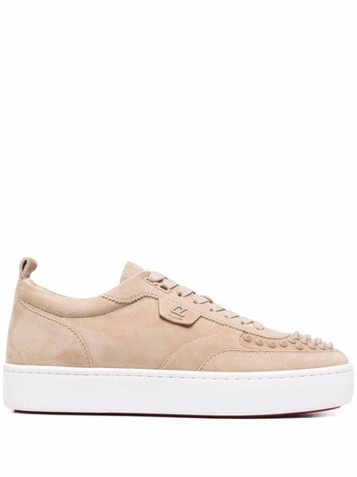 Christian Louboutin Happyrui Spiked Suede Sneakers In Neutrals