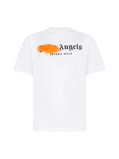 Palm Angels T-shirt In White Orange Fluo