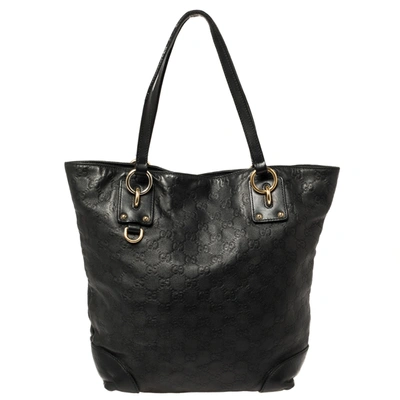 Pre-owned Gucci Ssima Leather Charm Tote In Black