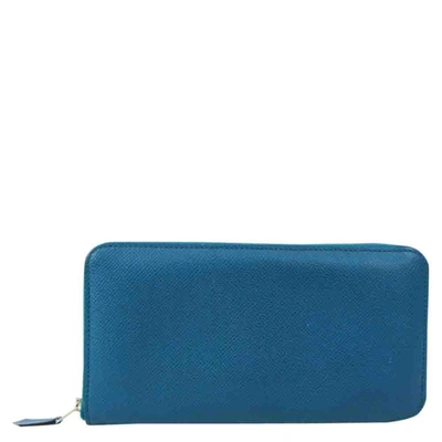 Pre-owned Hermes Blue Epsom Leather Zip Around Wallet