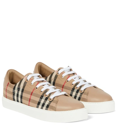 Burberry Beige Leather Monogram Albridge Sneakers In Archive Beige