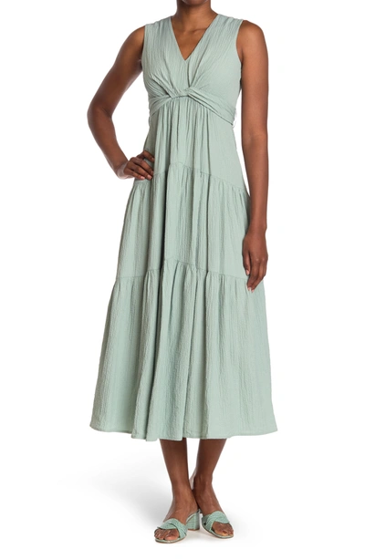 Calvin Klein Gauze V Knot Tiered Maxi Dress In Jadeite | ModeSens