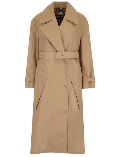 Burberry Lapel Collar Belted Trench Coat In Beige