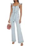 ALICE AND OLIVIA GORGEOUS FLUTTER BELTED DENIM JUMPSUIT,3074457345625418134