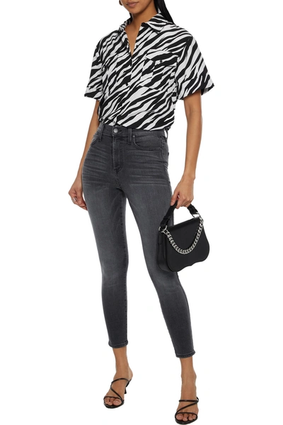 Alice And Olivia Good Cropped Faded High-rise Skinny Jeans In Dark Denim