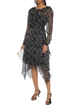 MIKAEL AGHAL ASYMMETRIC BELTED RUFFLED PRINTED CREPON DRESS,3074457345626123298
